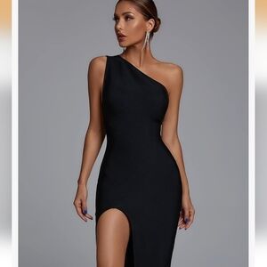 Bella Barnett Elegant Black One-Shoulder Dress Sz XS NWT